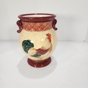 Certified International Rooster Utensil Holder Vase Pamela Gladding Ceramic Red